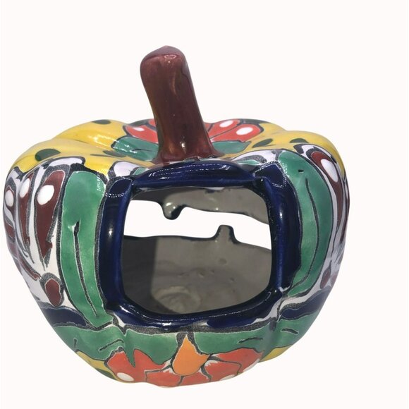 Mexican Talavera Ceramic Pumpkin Jack-O-Lantern Halloween Decor - Picture 3 of 7